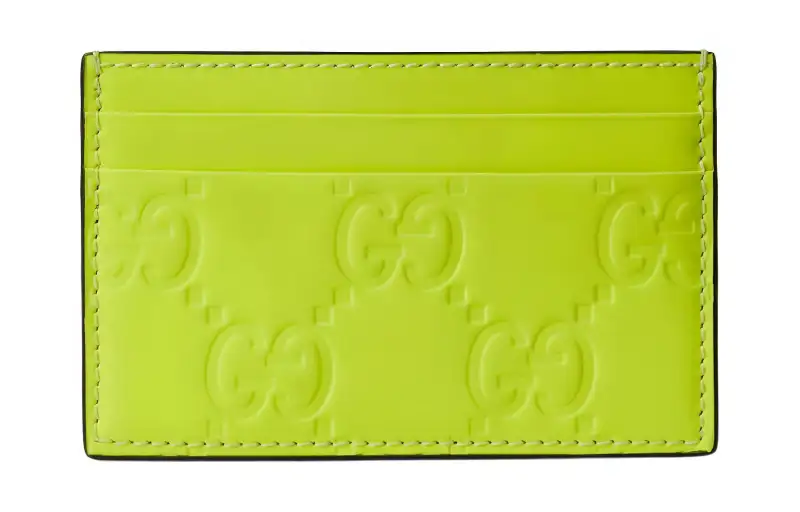GUCCI Leather Card Holder Men's Neon Yellow