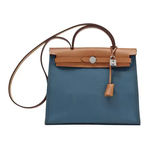 HERMES Herbag Zip H Plume Canvas And Hunter Leather Finish Shoulder Bag, Crossbody Bag, Handbag 31 Unisex