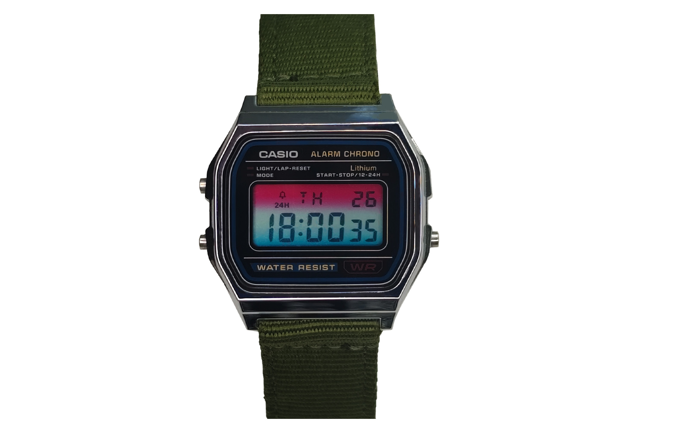 Casio, modified nylon quartz rainbow watch strap for men and women, black dial, custom-made, gradient, 10 years, quartz mechanism, Japanese and Korean