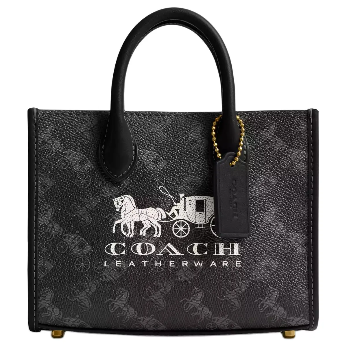 COACH Ace Print Coated Canvas Tote Bag, Shopping Bag, Shoulder Bag, Crossbody Bag, Handbag Small Women's Truffle Black