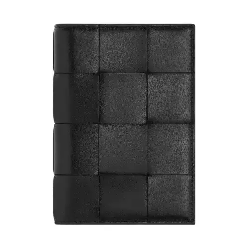 Bottega Veneta CASSETTE Sheepskin Passport Holder Unisex Black