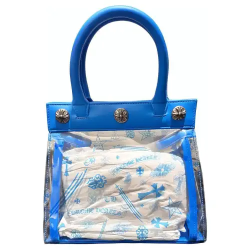 Chrome Hearts PVC And Leather Trim Shopping Bag One Shoulder Handbag Small Women's Blue