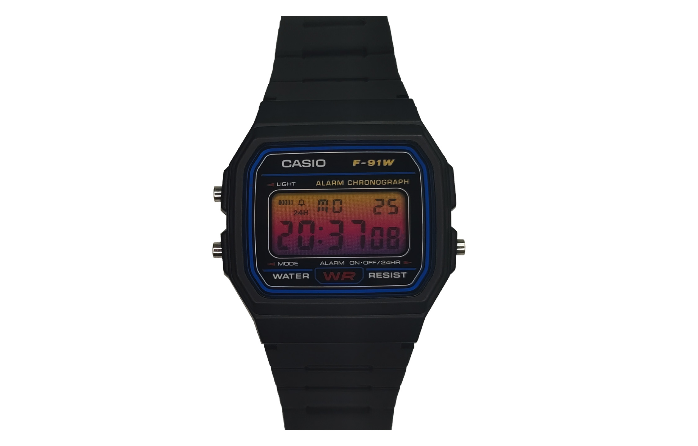 Casio, waterproof modified camouflage quartz rainbow watch strap for men and women, black dial, custom-made, gradient, 10 years, 91W, quartz mechanism, Japanese and Korean