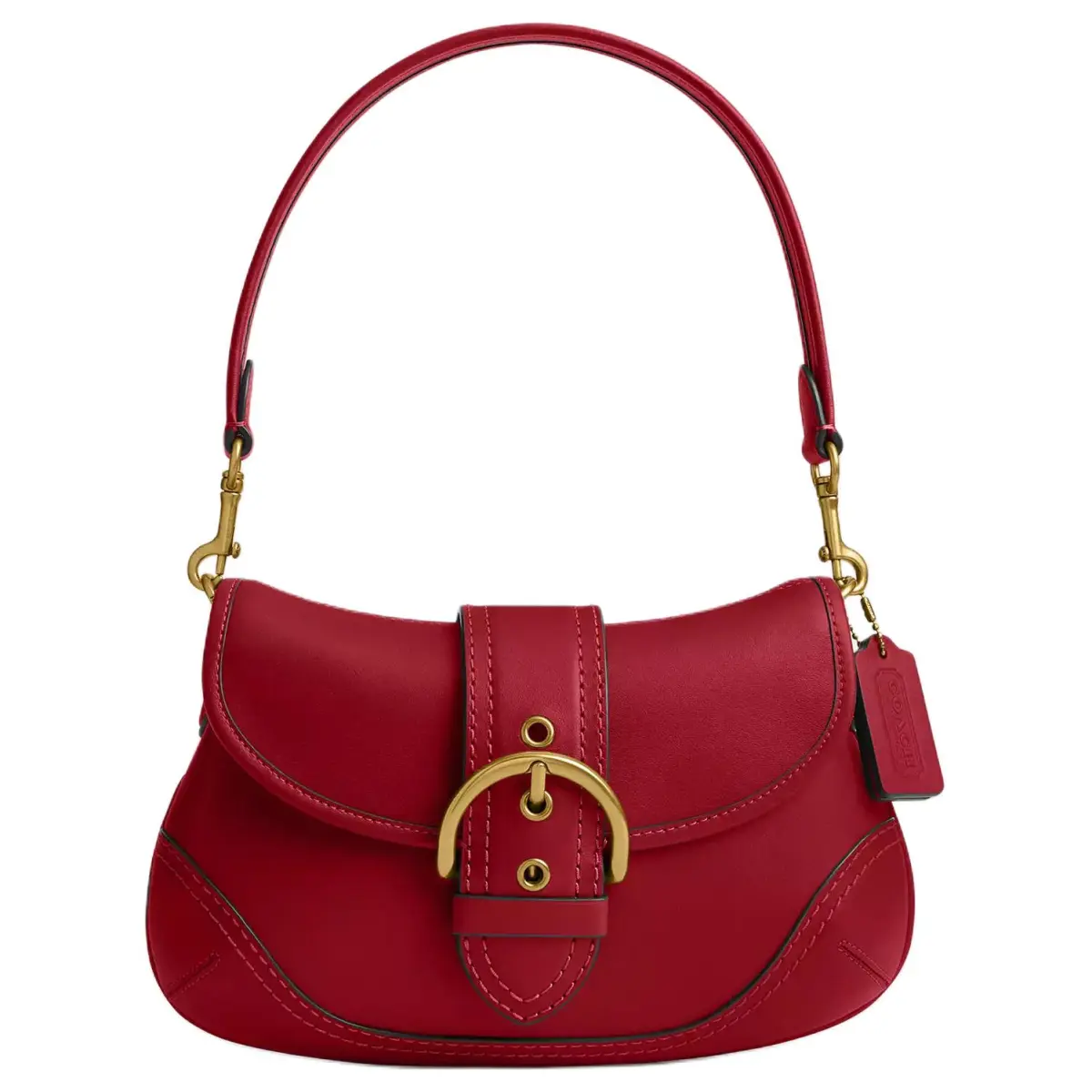 COACH Soho Recycled Leather Shoulder Bag Large Women's Brass & Red Gemstone