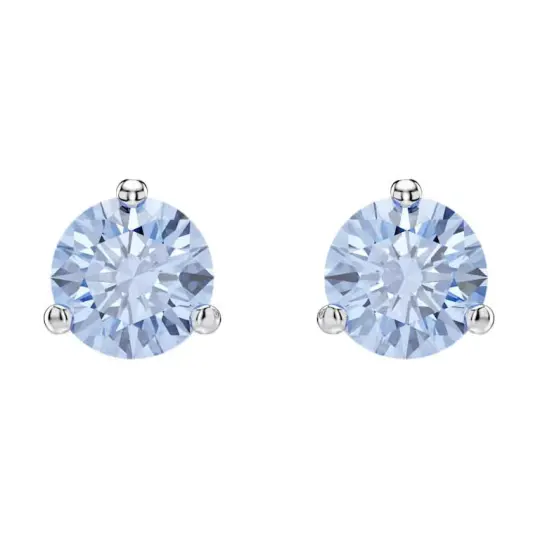 Swarovski Solitaire Rhodium Plated, Faux Crystal Stud Earrings Unisex Blue