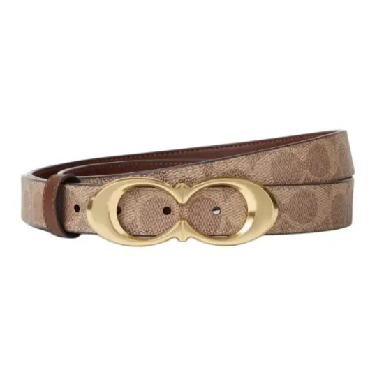 COACH Coated Canvas With Calfskin Leather Belts Women's Brown Width 2.5cm