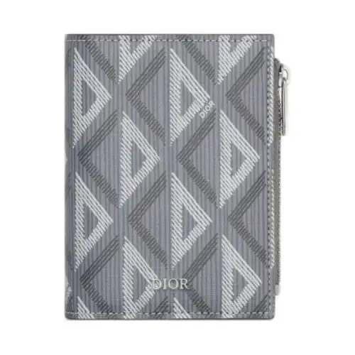 DIOR CD Diamond Smooth Calfskin Card Holder Men's Gray