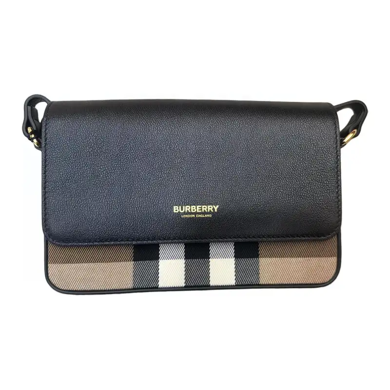 Burberry Leather Paneled Canvas Shoulder Bag, Crossbody Bag Women's Black