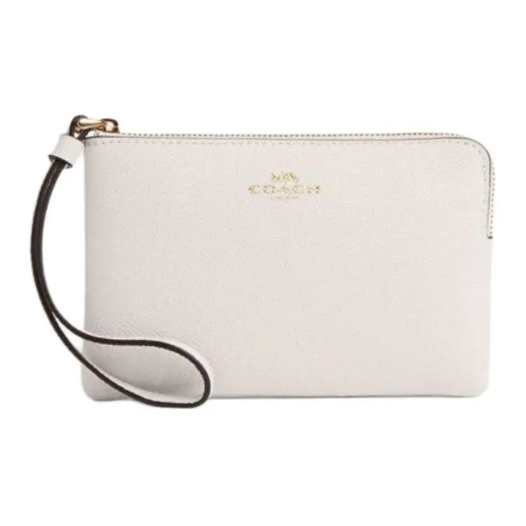 COACH Corner Zip Recycled Leather Wrist Bag Small Women's Stinging White