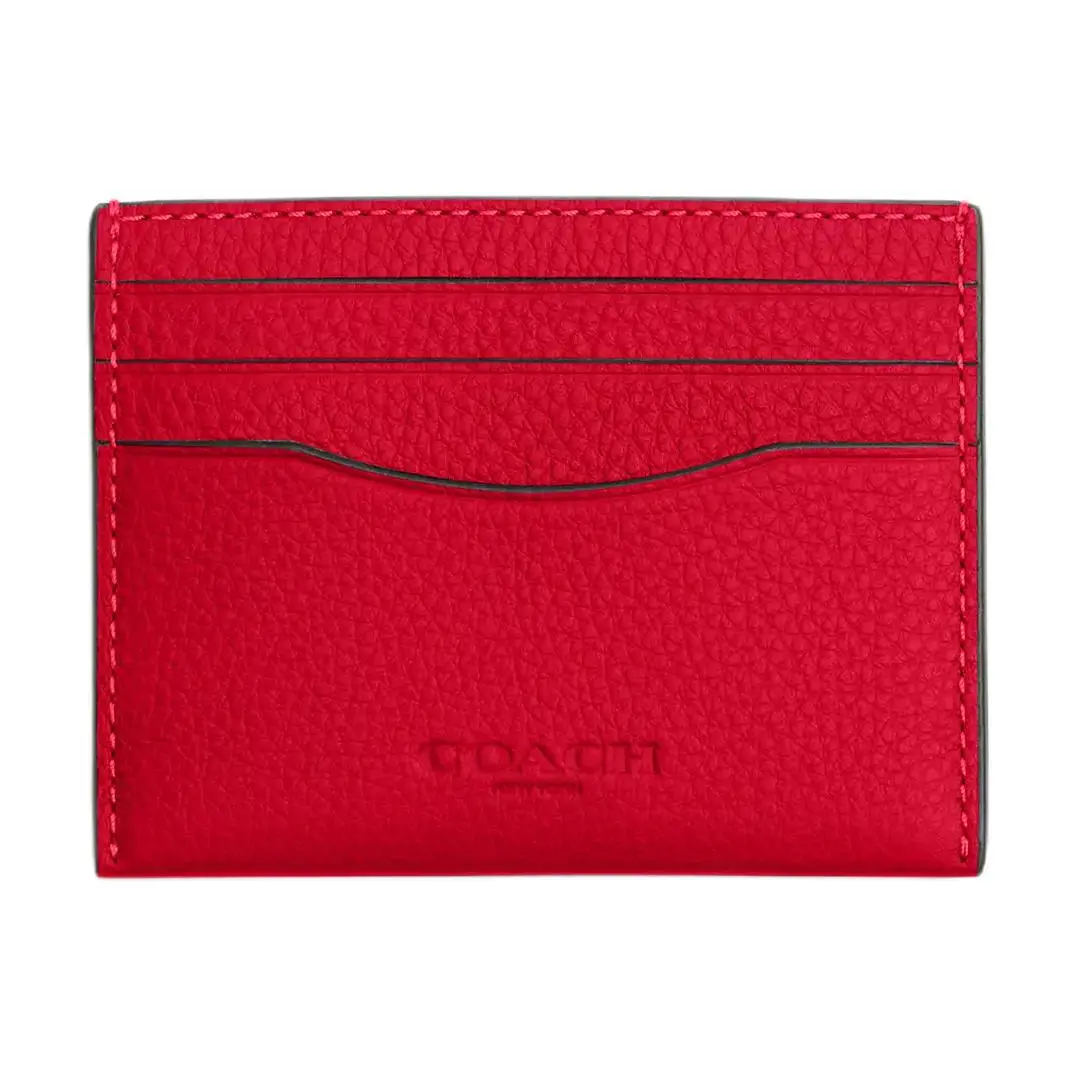 COACH Refined Litchi Grain Leather Card Holder Regular Women's Red