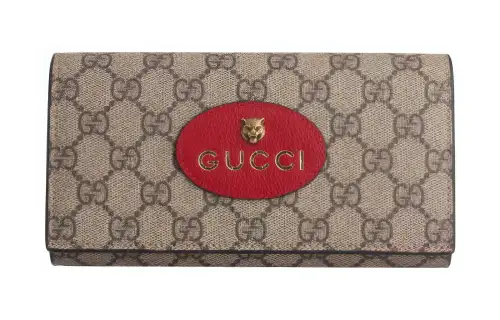GUCCI Supreme Canvas Leather Detail Handheld Wallet Women's Red/Ebony