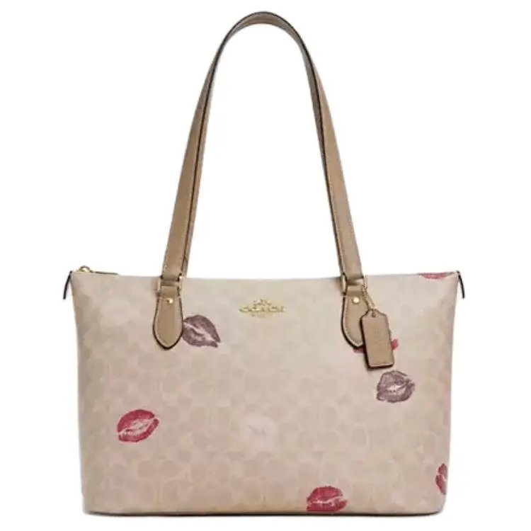 COACH Gallery Coated Canvas Shoulder Bag Large Women's Gold & Sand Multicolor