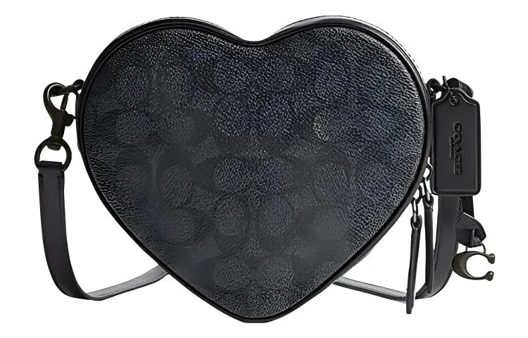 COACH Heart Artificial Leather With Cow Leather Crossbody Bags Small Women's Black