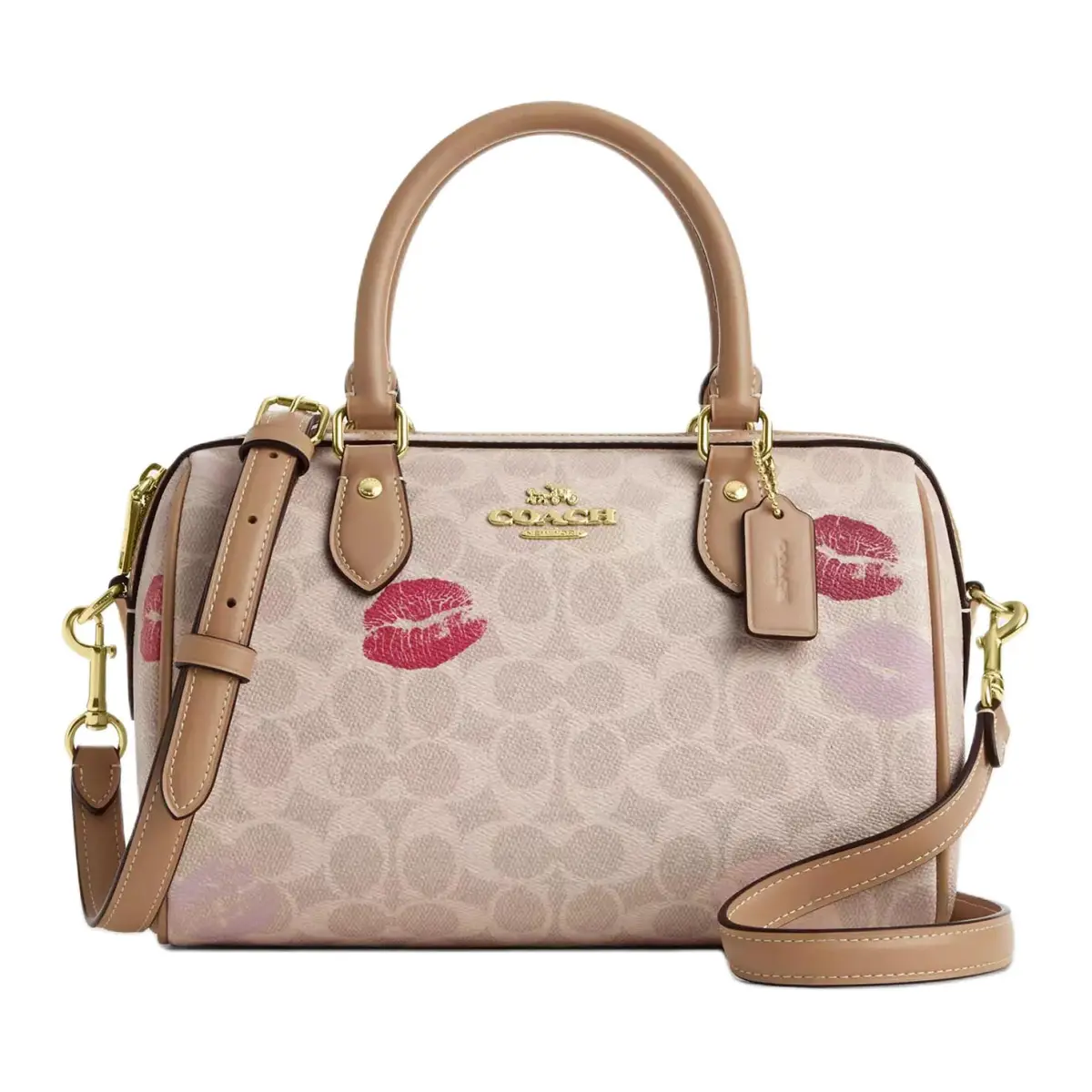 COACH Rowan Coated Canvas Shoulder Bag, Crossbody Bag, Handbag Medium Women's Sand & Multicolor