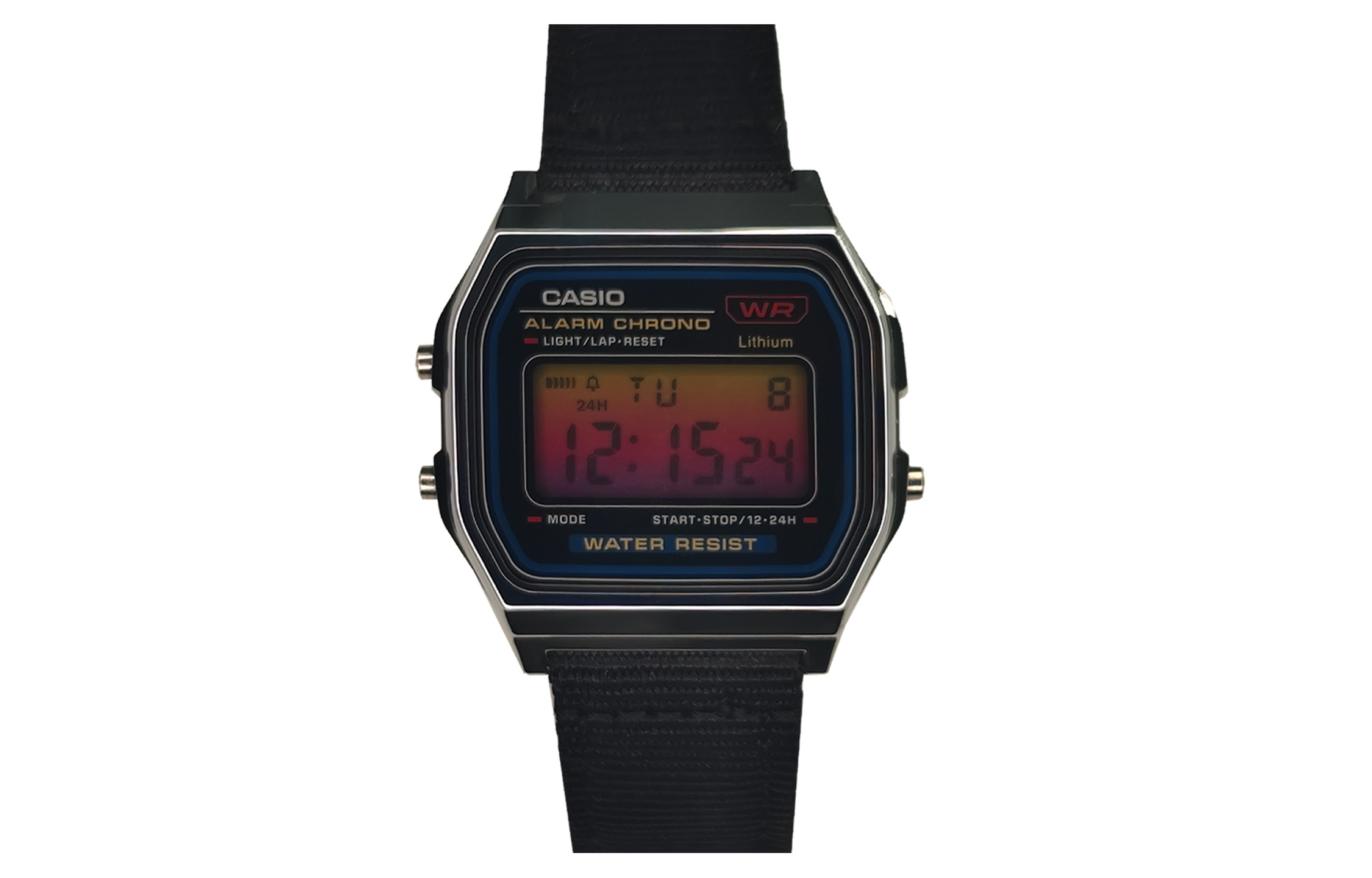 Casio, modified rainbow gift box, quartz nylon watch strap for men and women, black dial, custom-made, gradient, 10 years, quartz mechanism, Japanese and Korean