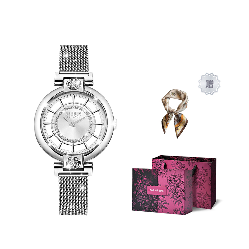 VERSUS Versace, quartz watch strap stainless steel, dial, women's watch, gift box, Ferris wheel, quartz mechanism, roses