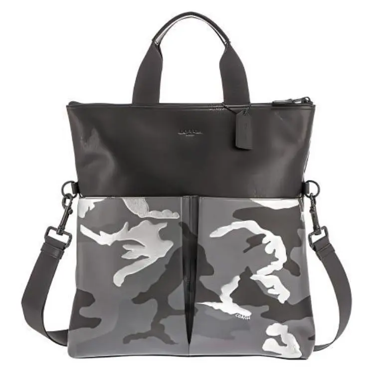 COACH Charles Smooth Calfskin Handbag, Shoulder Bag, Crossbody Bag Large Men's Black Gray Green