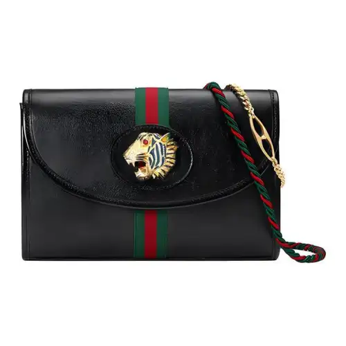 GUCCI Rajah Leather Chain Bag, Crossbody Bag, Shoulder Bag Medium Women's Black
