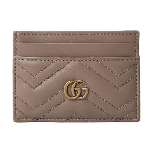 GUCCI Quilted Leather Card Holder Card Holder Women's Nude Pink