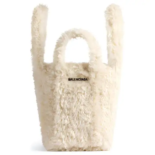 Balenciaga Everyday Curled Faux Fur One Shoulder Handbag Extra Small Women's Light Beige