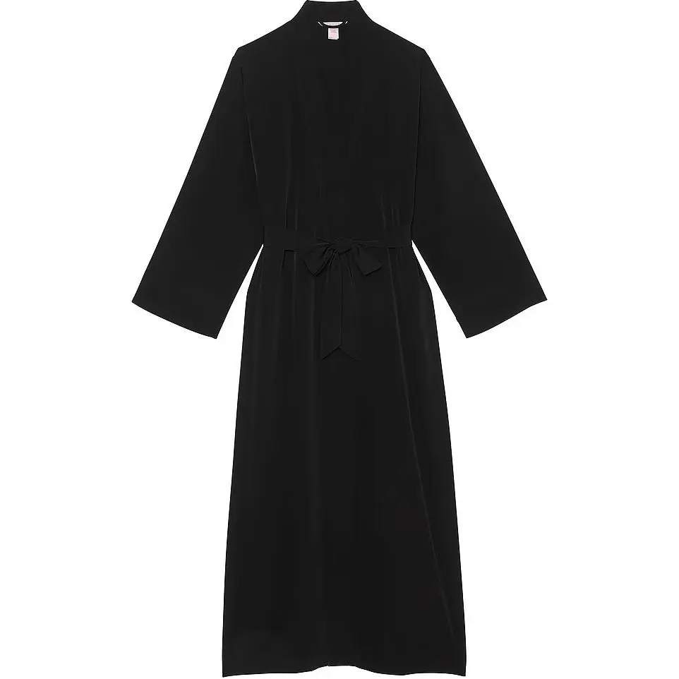 Victoria's Secret Luxe Crepe Long Robe/BLACK Sleep Robe Women's Black