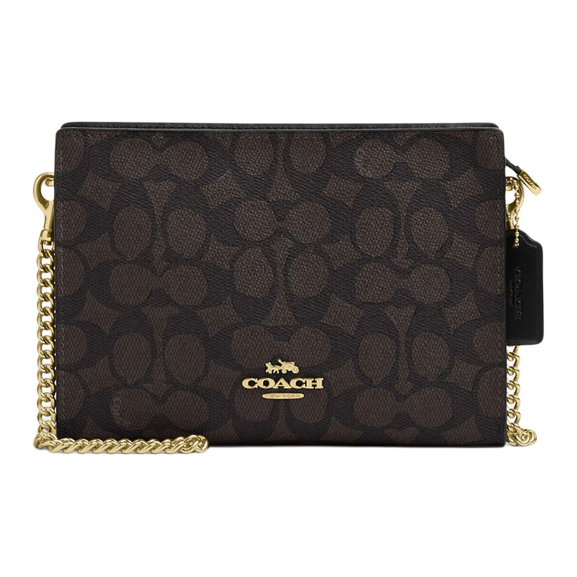 Женская сумка COACH Signature Canvas 19 (коричнево-черная)