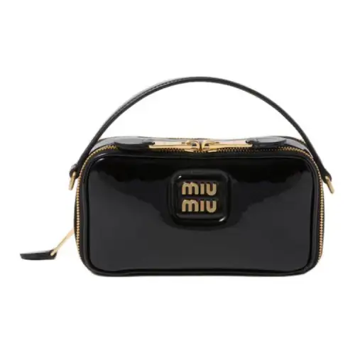 MIU MIU Patent Leather Portable Crossbody Bag, Shoulder Bag Women's Black
