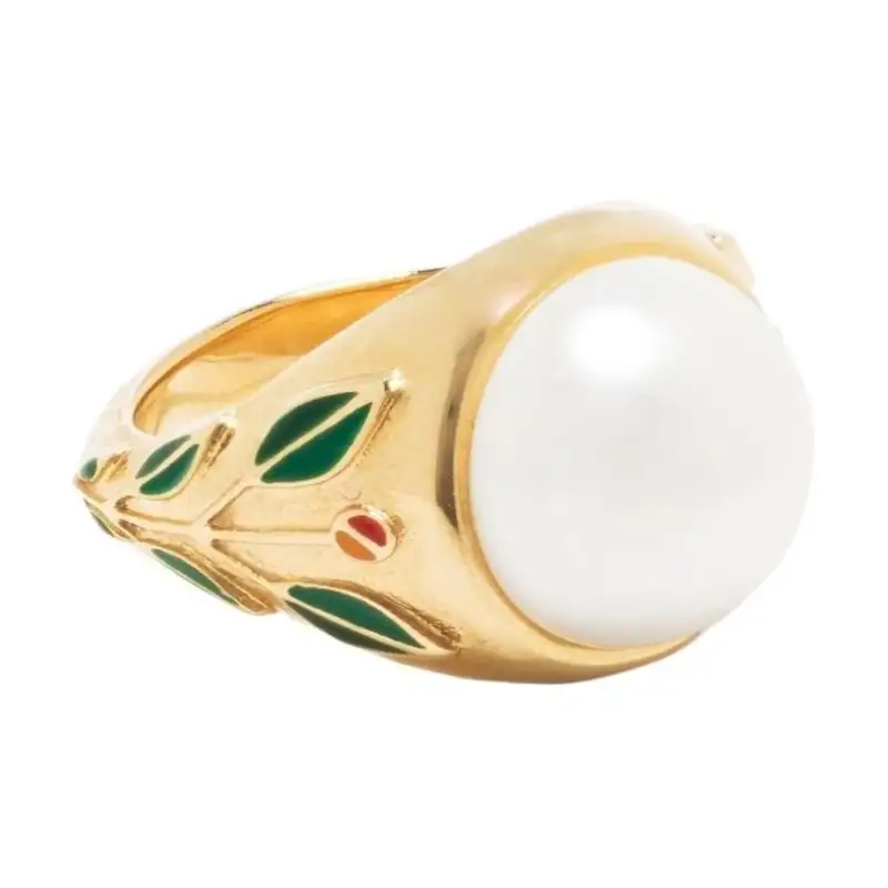CASABLANCA Logo details brass glass enamel ring women's gold