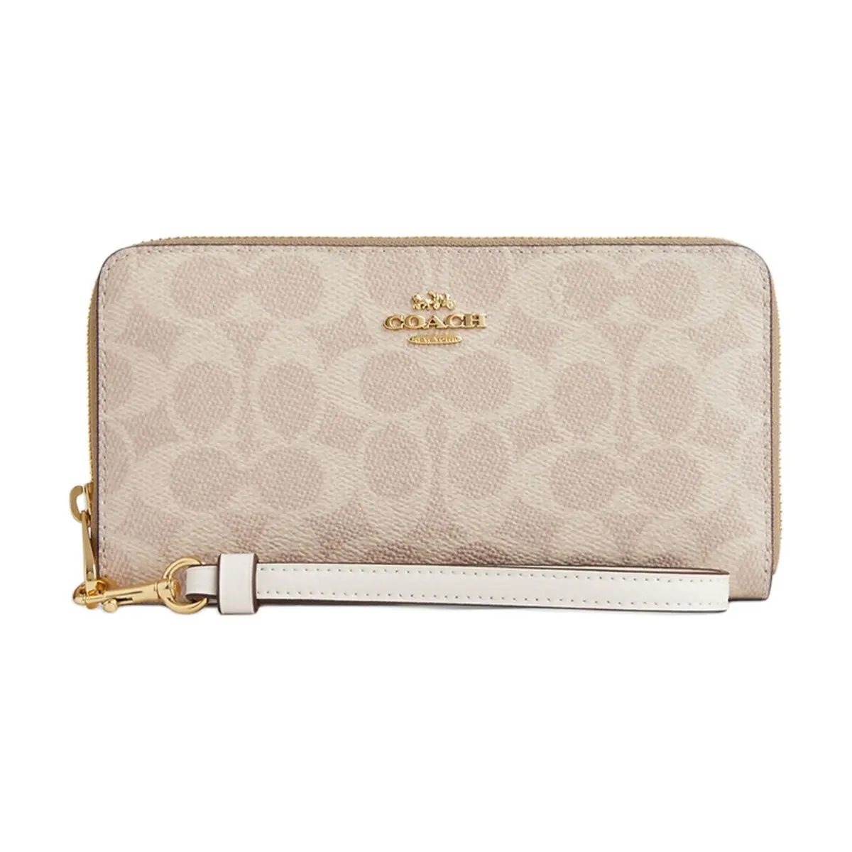COACH Zip Around Coated Canvas Wallets Women's Sand & Chalk