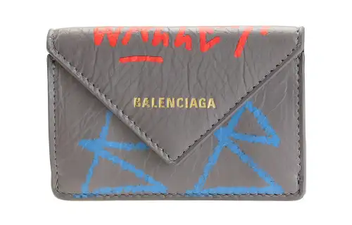 Balenciaga Papier Calfskin Card Holder, Coin Purse, Wallet Small Unisex Gray