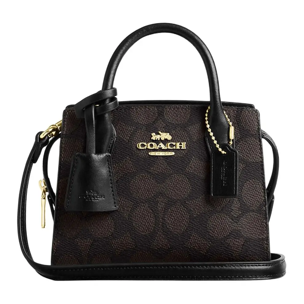 COACH Andrea Coated Canvas Shoulder Bag, Crossbody Bag, Handbag Mini Women's Walnut & Black