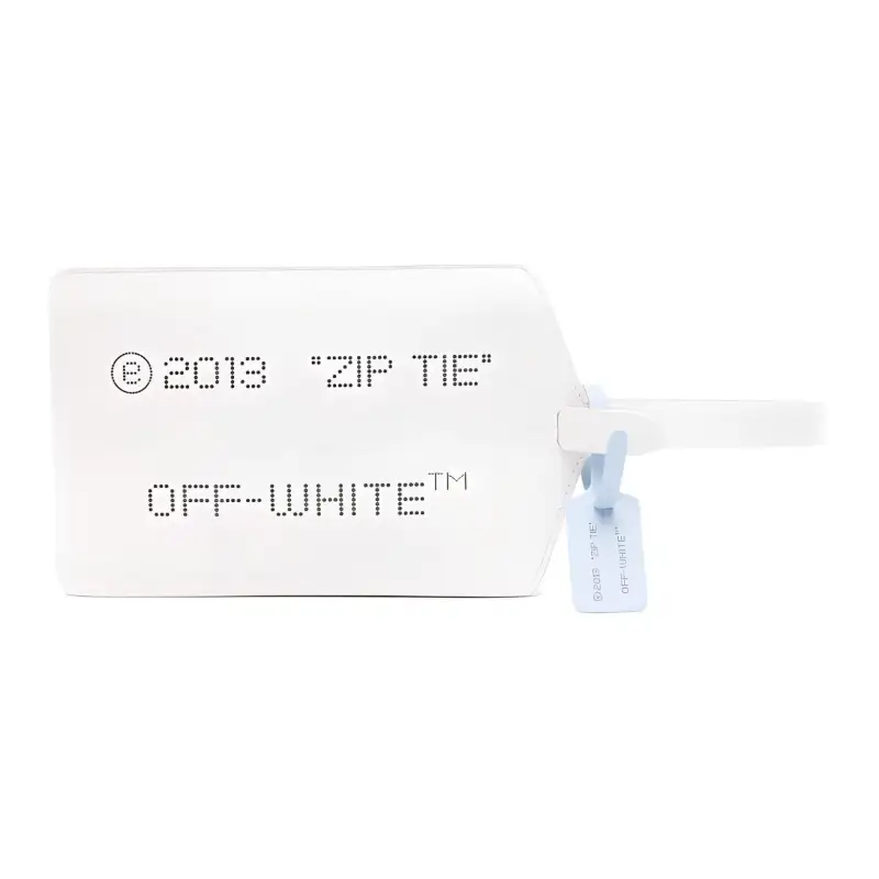 OFF WHITE Zip Tie Leather Clutch Medium Women's Ecru