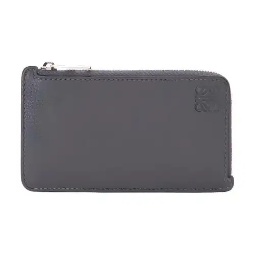 LOEWE Grained Calfskin Coin Card Holder Men's Metallic Gray