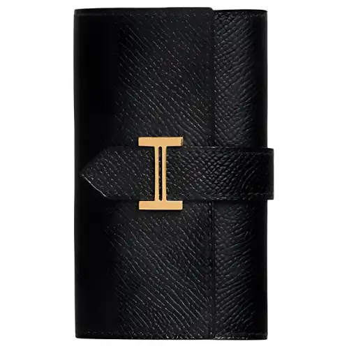 HERMES Bearn Gold tone Lock Psom Calfskin Key Pouch Women's 89 Noir Black