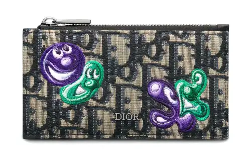 DIOR Printed Pattern Canvas Card Holder Men's Black