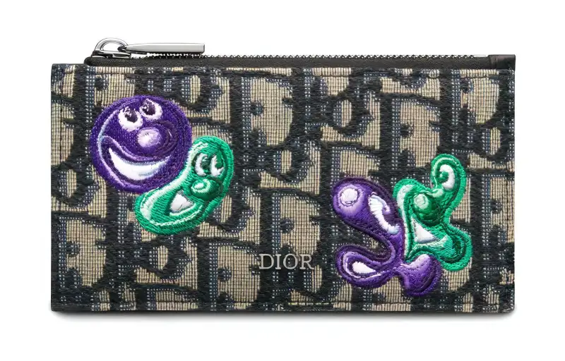 DIOR Printed Pattern Canvas Card Holder Men's Black