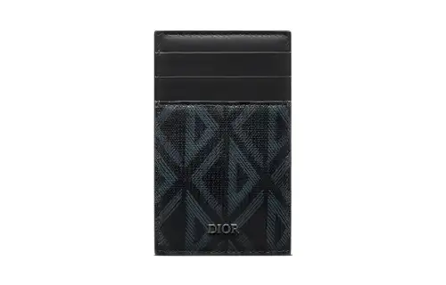 DIOR CD Diamond Canvas Card Holder Men's Black
