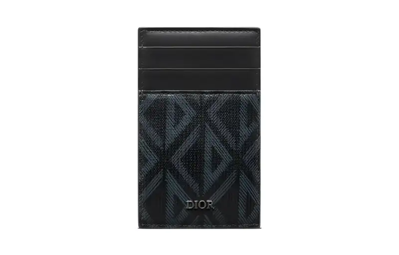 DIOR CD Diamond Canvas Card Holder Men's Black