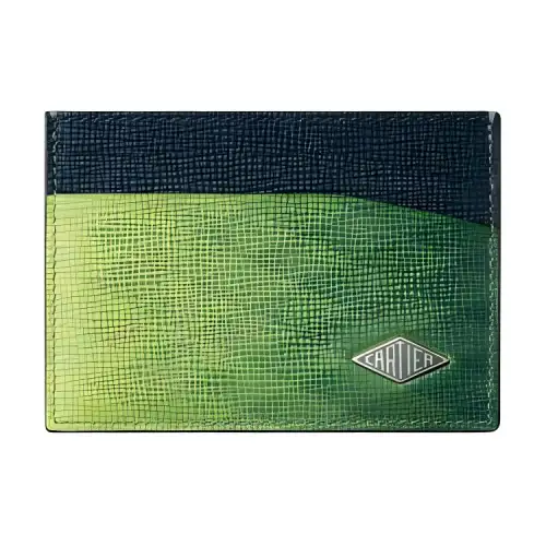 CARTIER Calfskin Card Holder Unisex Yellow Green