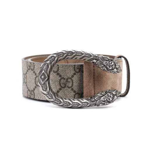 GUCCI Canvas Leather Belts Women's Taupe Width 4cm