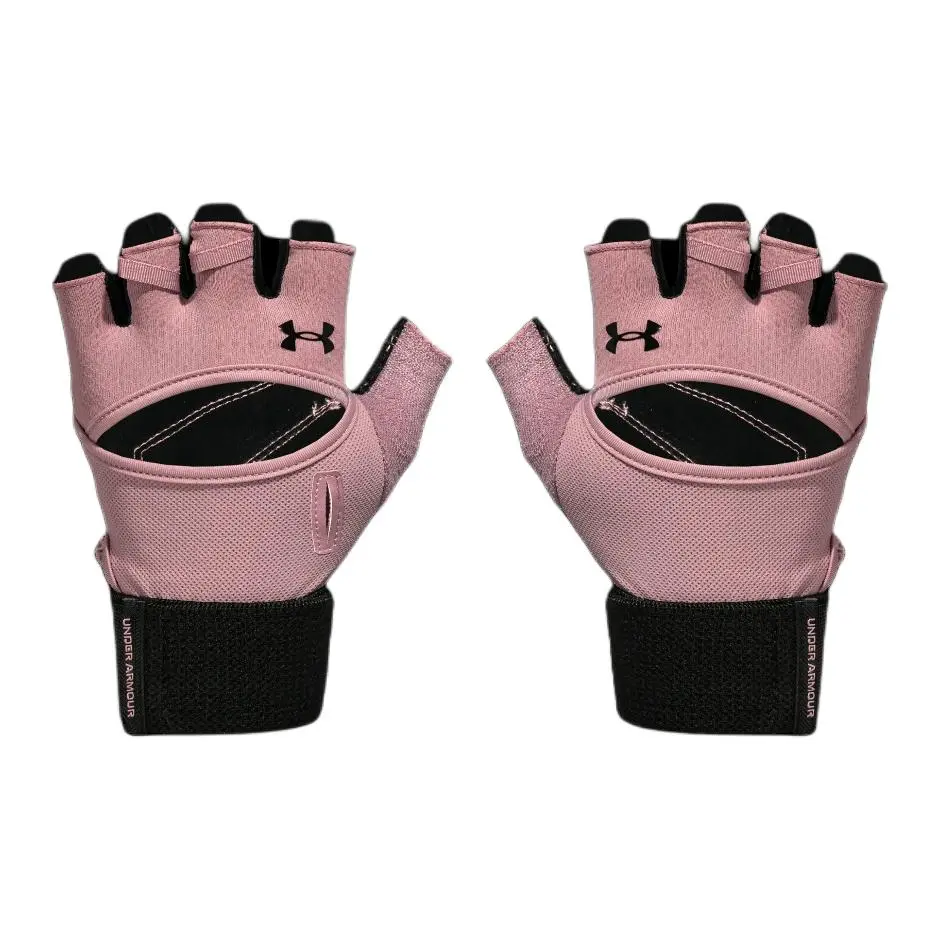 Under Armour Brand Logo Leather Sports Gloves Women's Pink