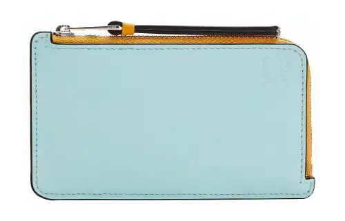 LOEWE Cow Leather Coin Card Holder Women's Blue/Mango Yellow Multicolor