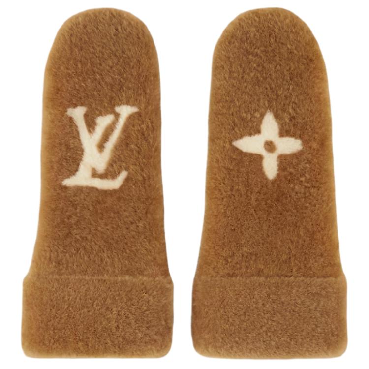 Женские варежки Louis Vuitton Monogram Shearling (коричневые)