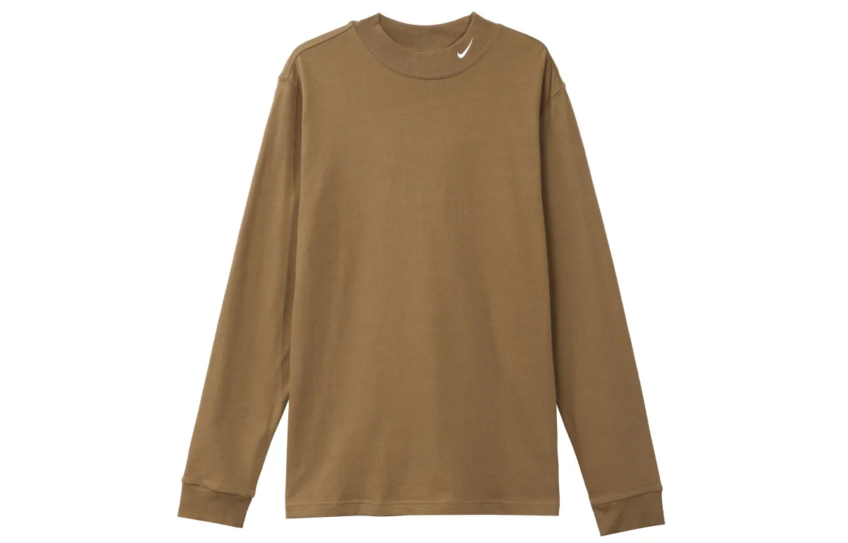 Nike T-Shirts Men's Brown Half-Turtleneck Moderate Straight Fit