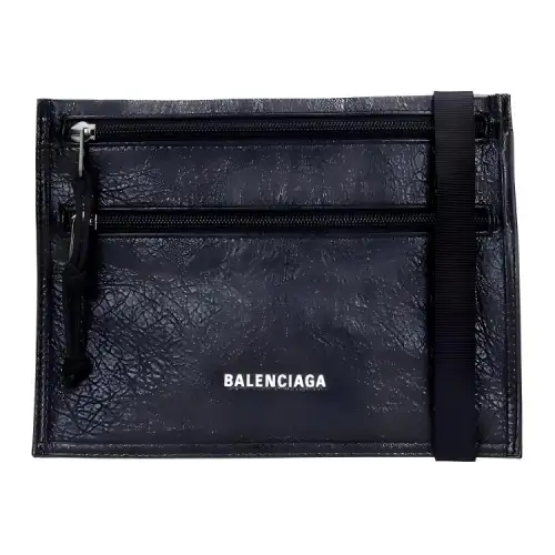 Balenciaga Leather Shoulder Bag Clutch Men's Black