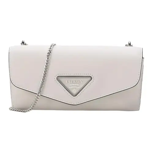 PRADA Leather Shoulder Bag Women's Chalk White