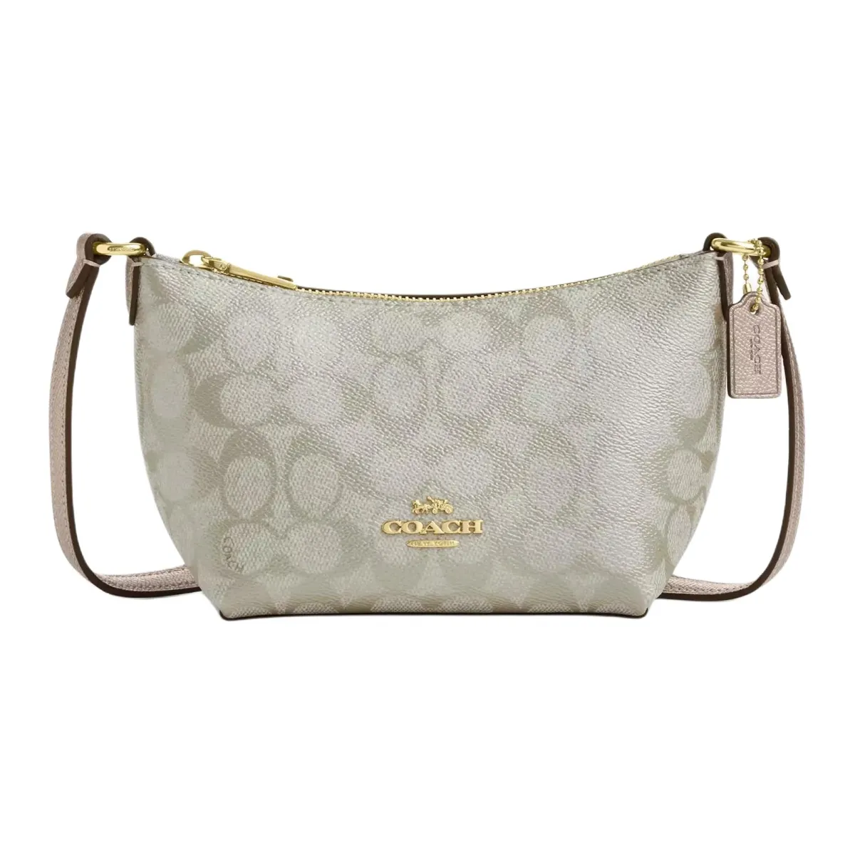 COACH Zip Top Crossbody Coated Canvas Shoulder Bag, Crossbody Bag Mini Women's Champagne