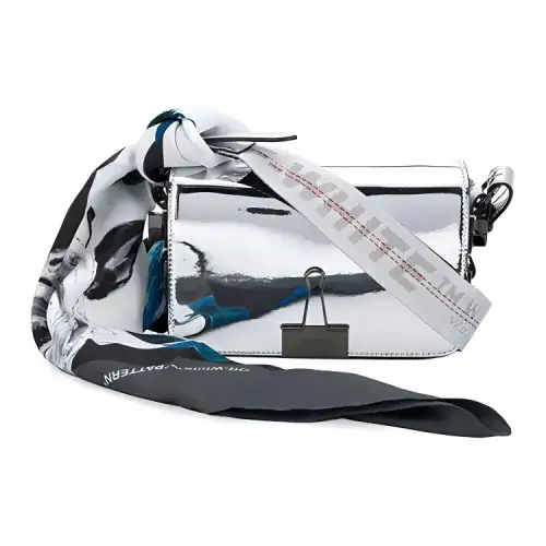 OFF WHITE Glossy Patent Leather Crossbody Bag, Shoulder Bag Women's Silver