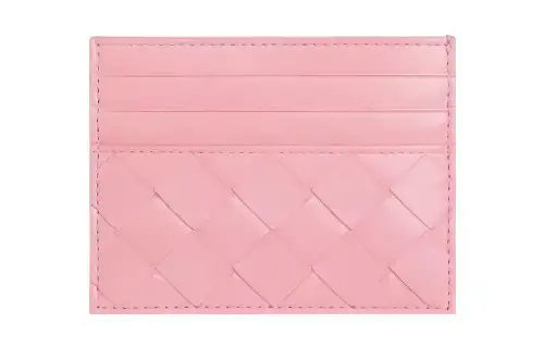 Bottega Veneta Intrecciato Sheepskin With Cow Leather Card Holder Women's Ribbon Powder