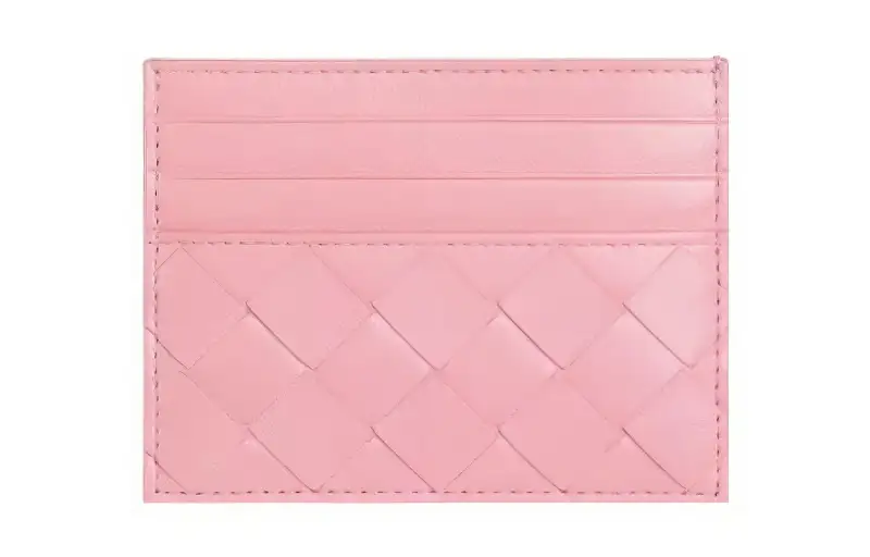 Bottega Veneta Intrecciato Sheepskin With Cow Leather Card Holder Women's Ribbon Powder